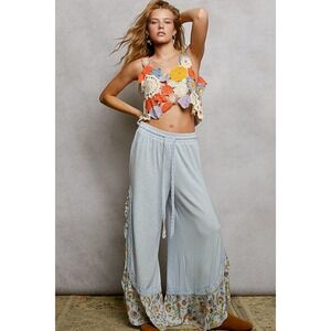 POL ‎ Crochet Flower Crop Tank Top Boho Festival Multi Color